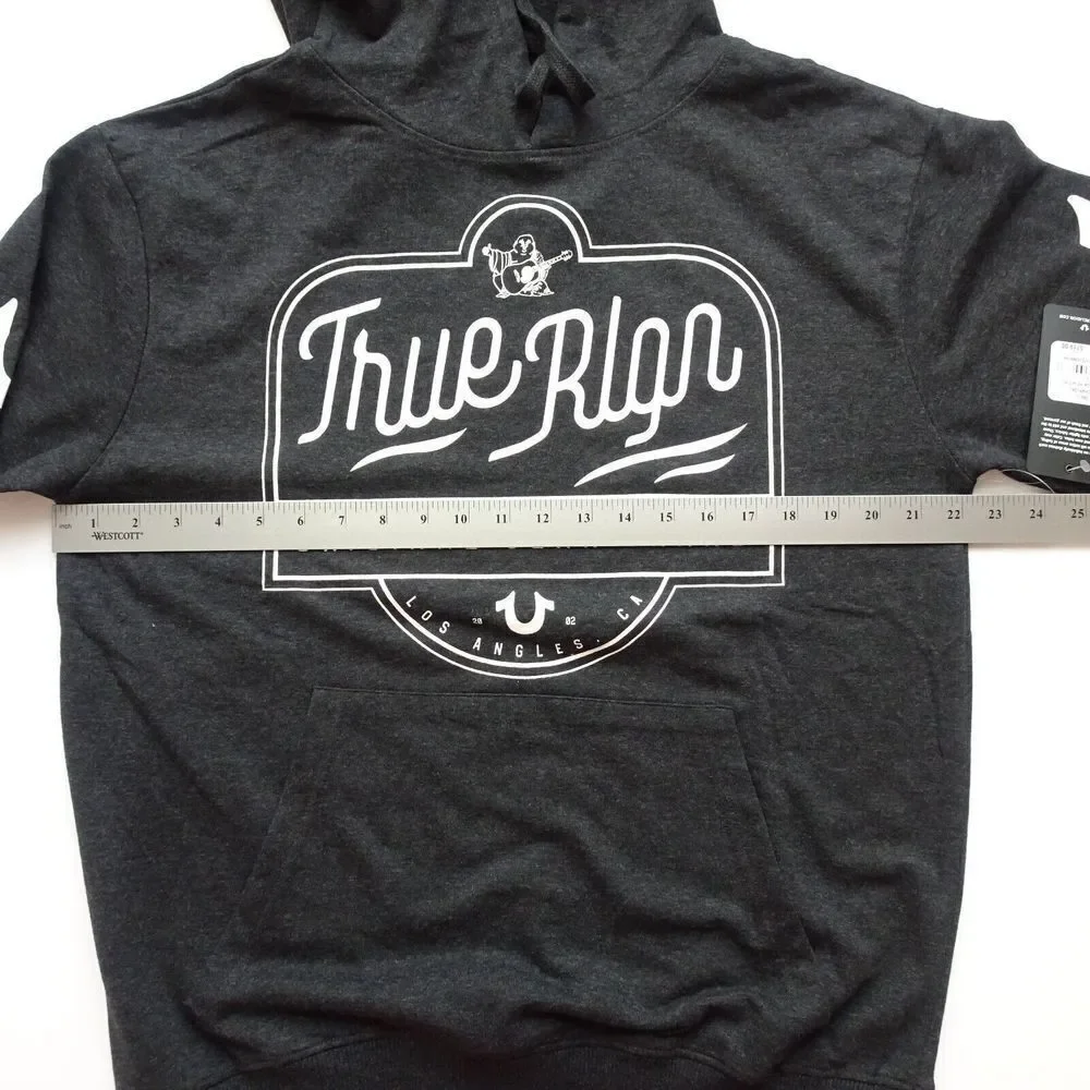 TRUE RELIGION Hooded Sweatshirt Pullover Lightweight Long SL Charcoal Gray NWT L